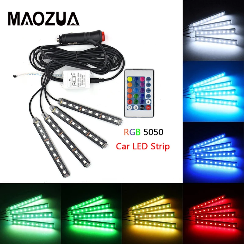 4 шт 12 V Светодиодные ленты светильник лента шт. салона RGB LED DRL USB вольт музыкальный