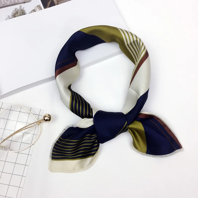 29 stripes green Новые женские брендовые квадратные банданы шарфы женские винтажные Тонкие шарфы ретро с принтом головы шеи Шелковый сатиновый шарф шейный платок - Color: 29 stripes green