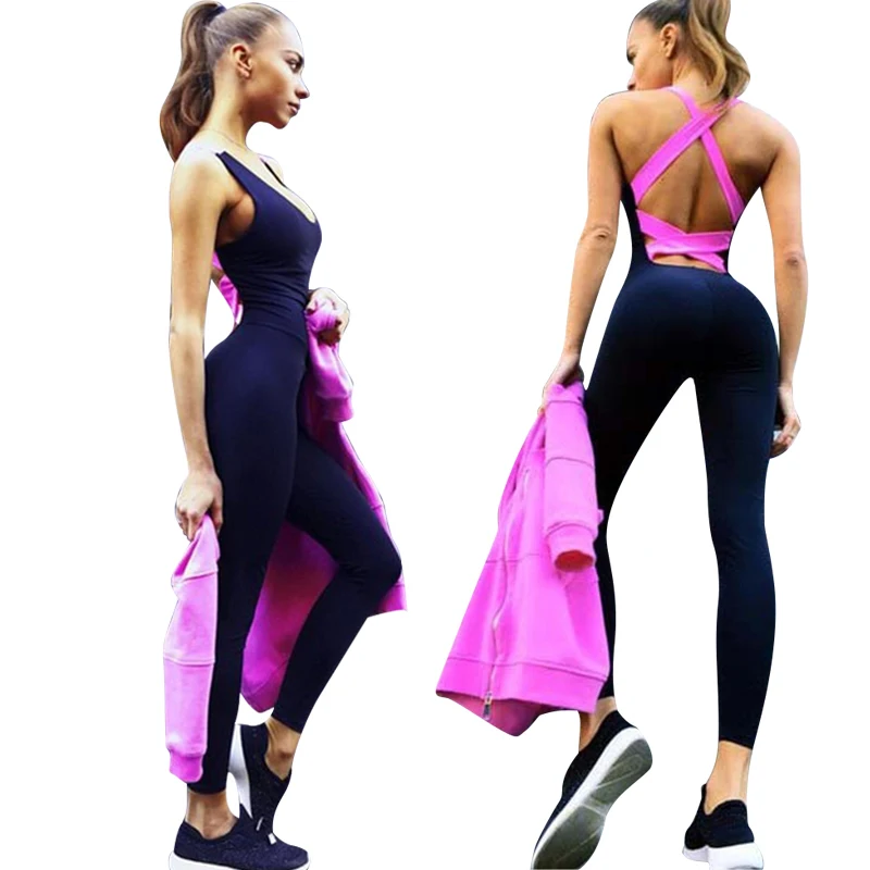 Hot Sale Sexy One Piece Playsuit Backless Tracksuit Gym Fitness Clothing Suit Women Running Tight Jumpsuits Sports Yoga Sets