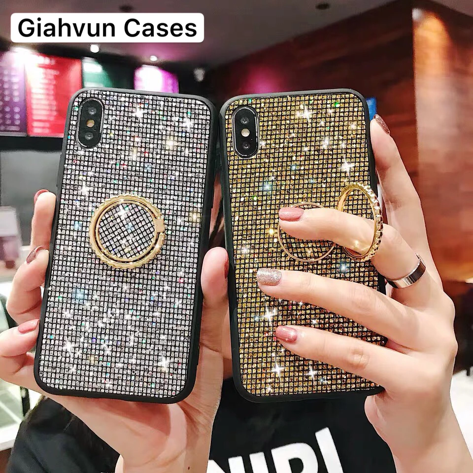 Мягкий блестящий чехол с откидной подставкой и кольцом для iPhone XS MAX XR 6 6S 6G 7 8 S X plus