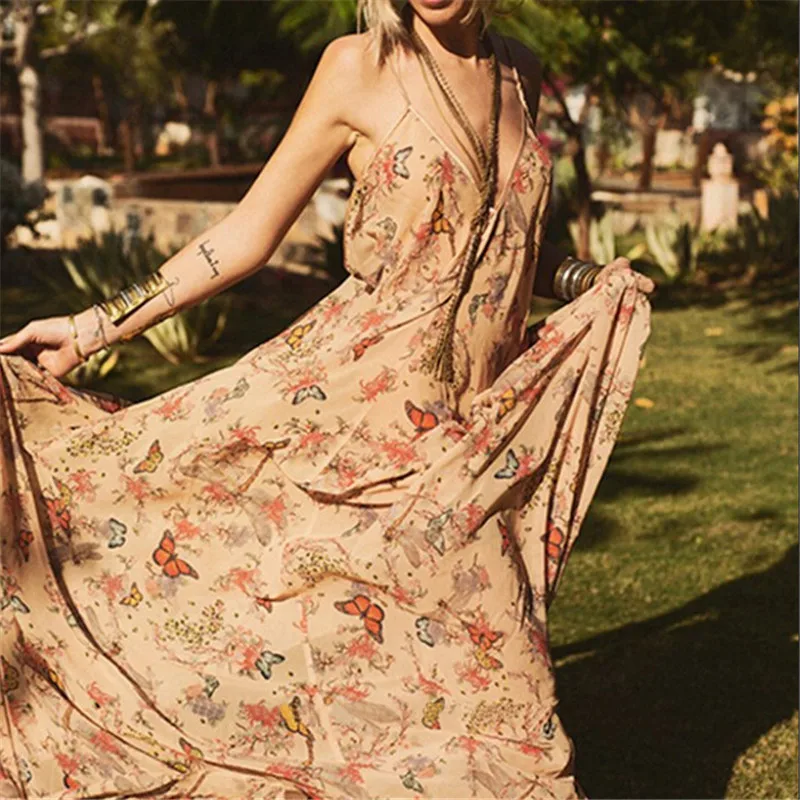 Новый 2018 Модный женский Макси платье с принтом для девочек длинные Высокое