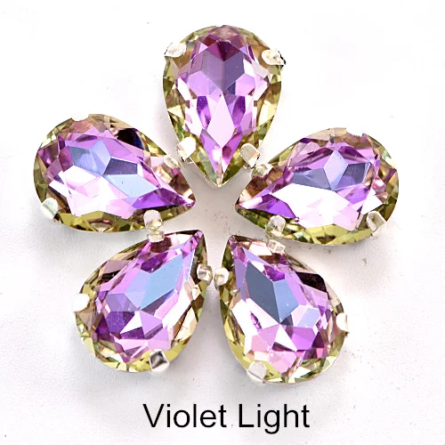 Violet Light 20 штук, AAAAA, качественная, Каплевидная форма пришить стразы с когтями 10x14 мм с украшением в виде кристаллов Стекло Стразы для Сделай Сам одежда свадебное платье B1220 - Цвет: Violet Light
