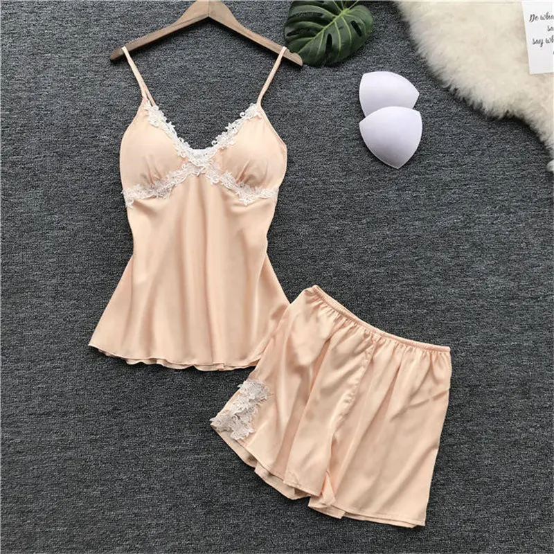 Женские пижамы наборы атласа и кружевная Вязаная безрукавка летняя одежда для