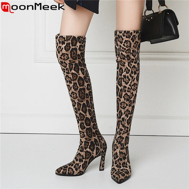 MoonMeek/Сапоги выше колена больших размеров высокие сапоги до бедра с острым носком