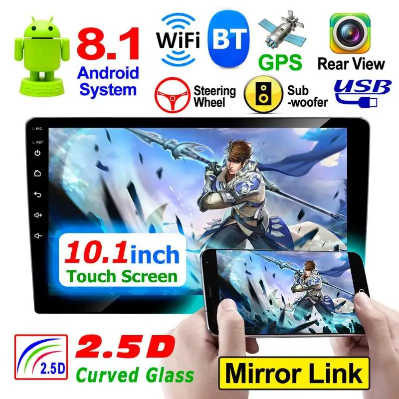 10 1 дюймов 2Din Android 8 автомобильный MP5 плеер GPS Navi AM FM радио WiFi BT4.0 автомобильное