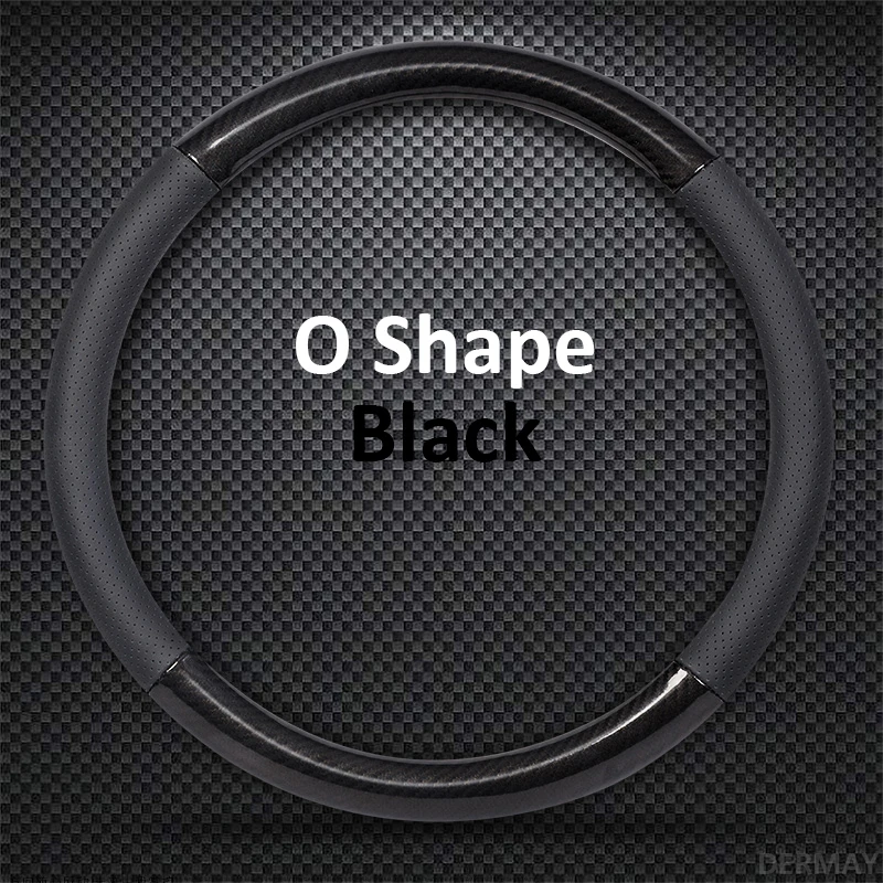 O shape Black Кожаный чехол рулевого колеса автомобиля для Renault Clio Megane Alaskan Talisman Kadjar kapptur Koleos Scenic Symbol Sandero Duster - Название цвета: O shape Black