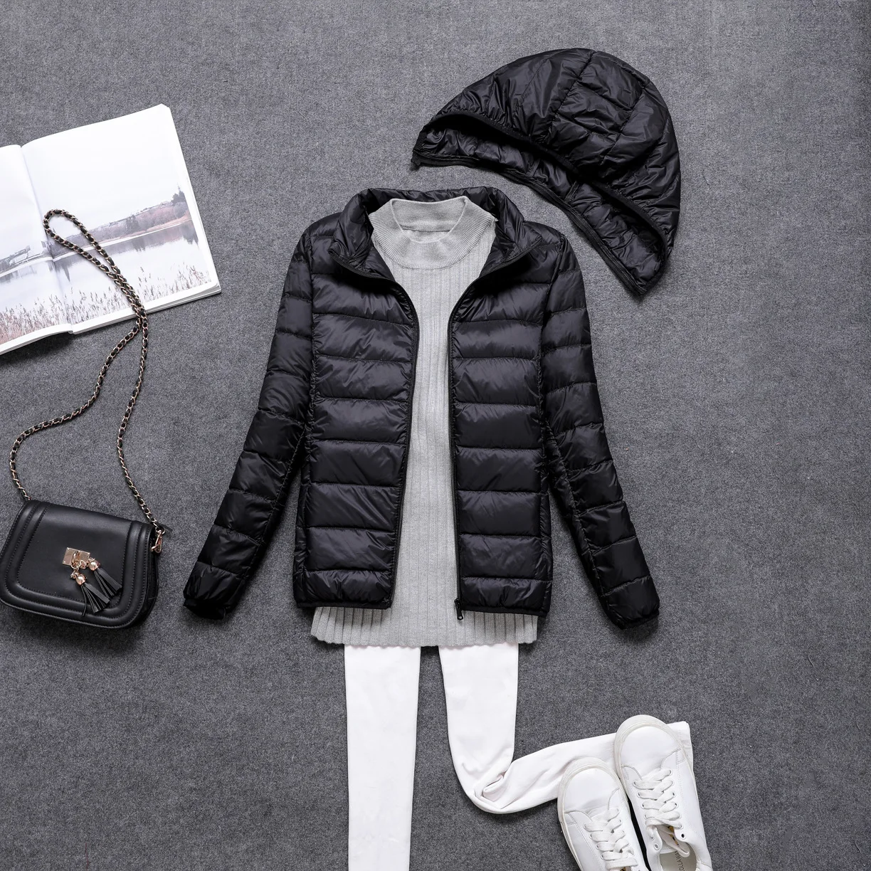 Women 90% Duck Down Ultra Light Down Jacket detachable Hat Fashion Autumn Winter Warm Slim Zipper Jackets Women