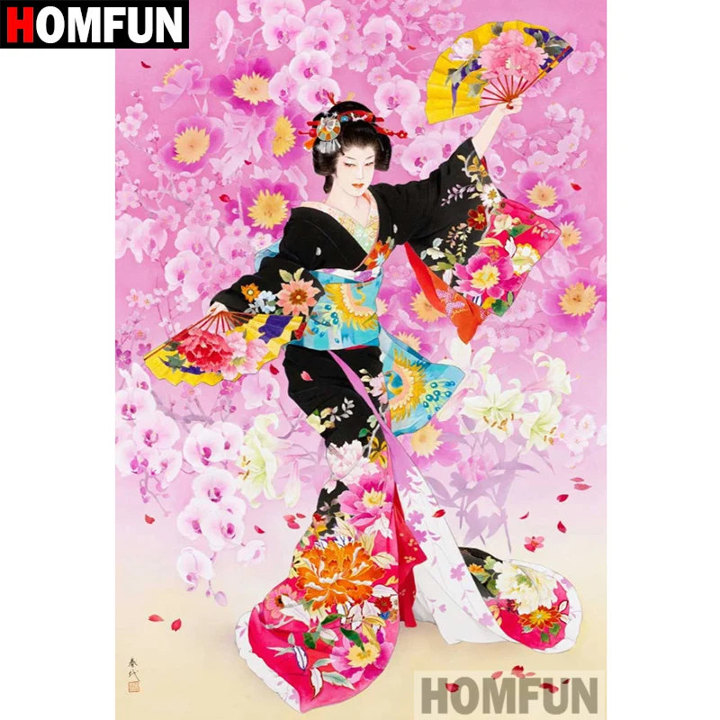 Алмазная живопись HOMFUN A08809 Японская женщина картина с полными