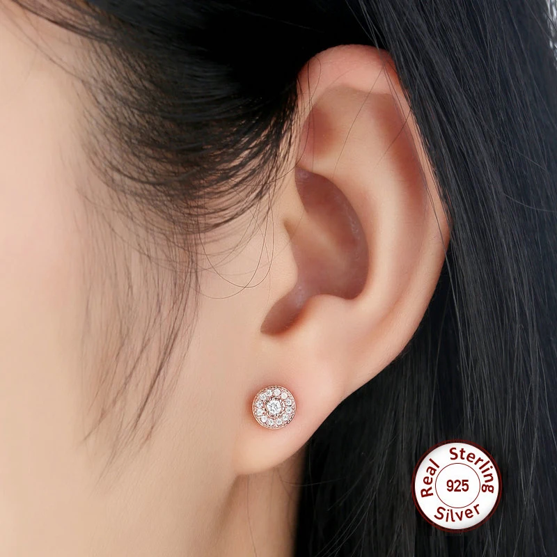 Женские круглые серьги-гвоздики boucle d'oreille из 100% стерлингового серебра 925 пробы
