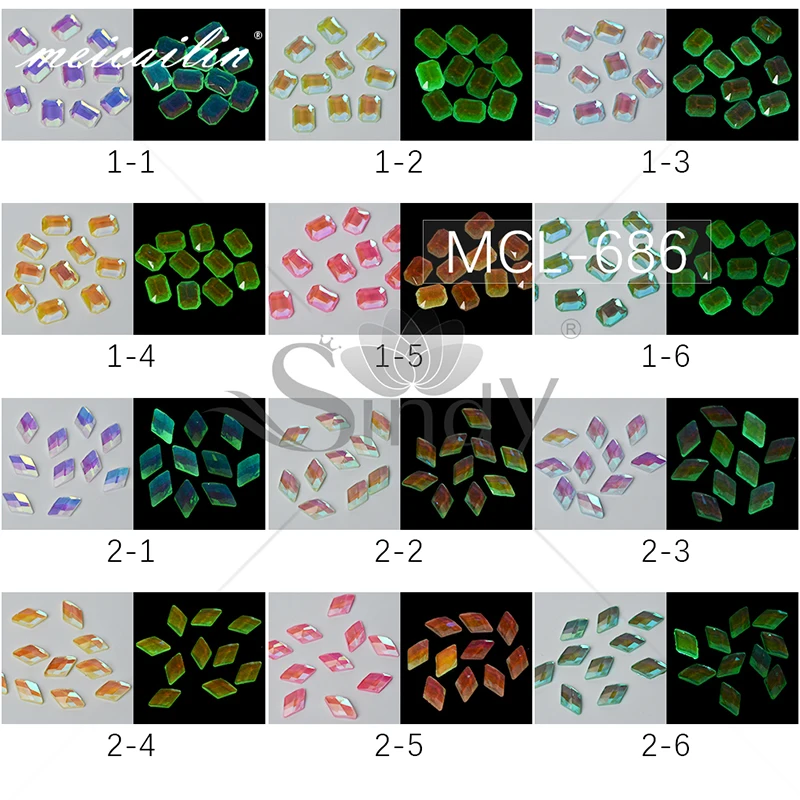 60 шт смешение цвета Стразы для ногтей 3D квадратные бриллианты камни светящиеся