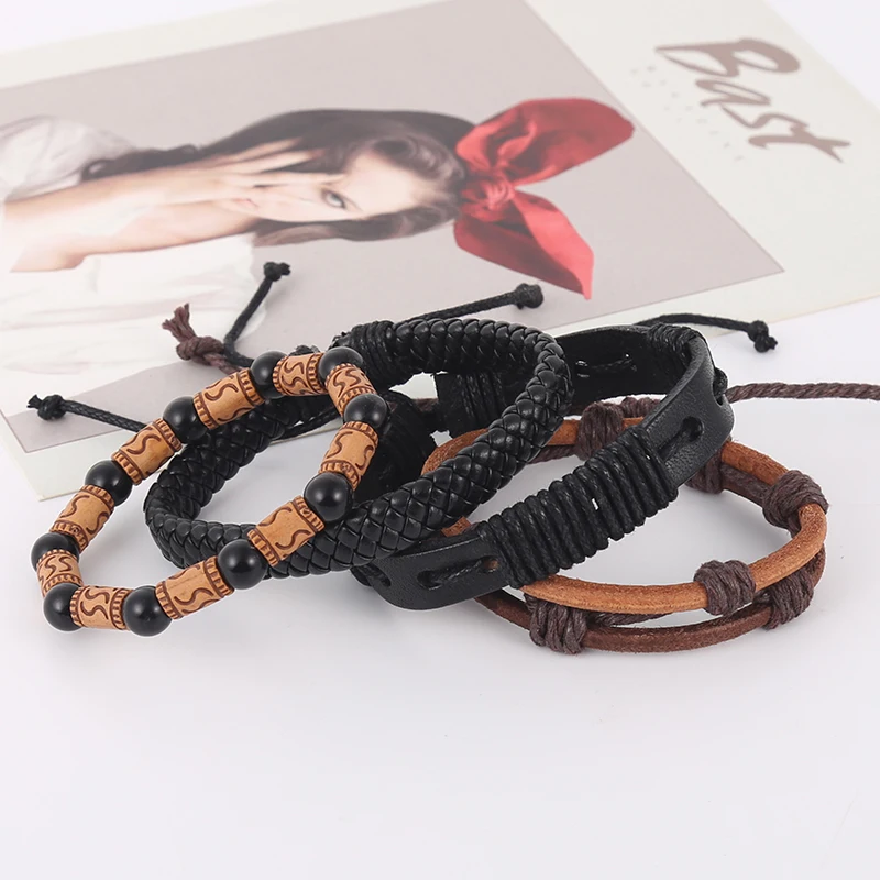 4 шт./компл. хиппи панк темно-коричневые черные кожаные бусины для надписей Шарм