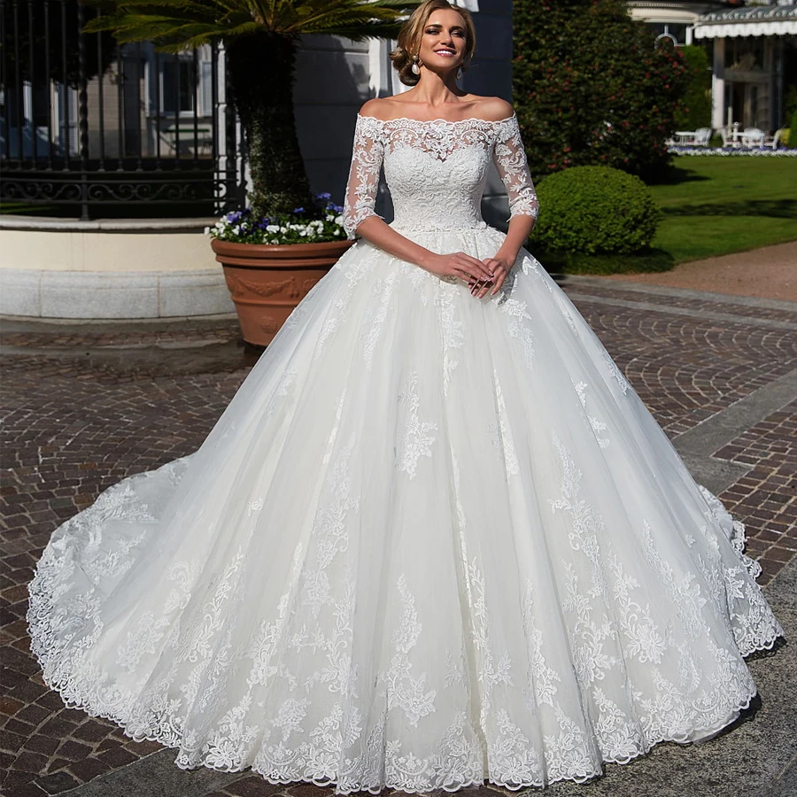 

Красочные свадебные платья Элегантное бальное платье кружевное платье с коротким рукавом Свадебные платья лодка вырез, свадебные платья н...