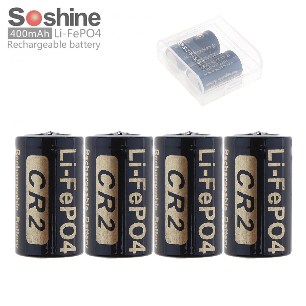 4pcs Soshine 3V 400mAh CR2 LiFePO4 Rechargeable Battery for LED Flashlights Headlamps Digital Camera video camera MP3|rechargeable battery|battery