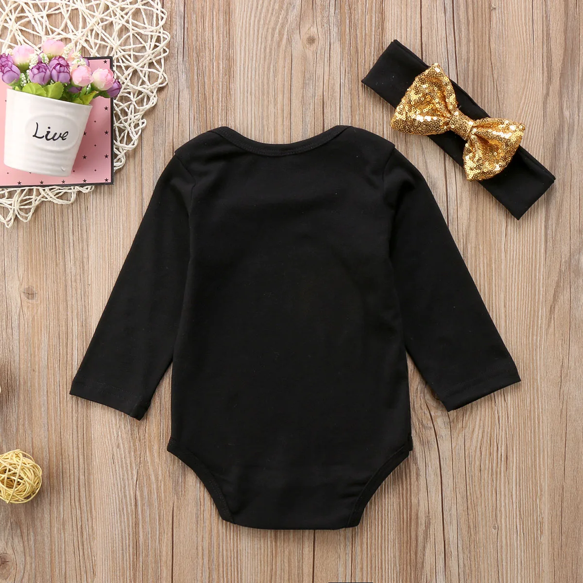 2017 черный комбинезон с надписью для маленьких девочек хлопковый повязкой на