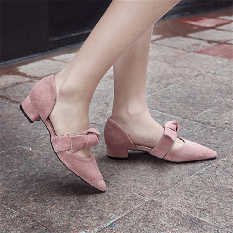 Женские сандалии из флока на высоком каблуке с бантом шнурках острым носком|heels