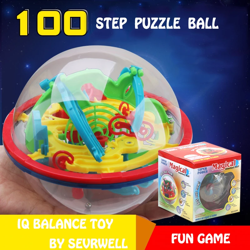

100 Steps 3D Magic Maze Ball Puzzle Intellect Marble Rolling Ball Game 14cm Brain Teaser IQ Balance Training Toy