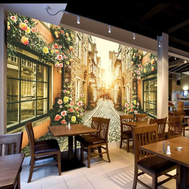 Обои 3d Романтический город Ретро Уличная аллея Европейская декоративная