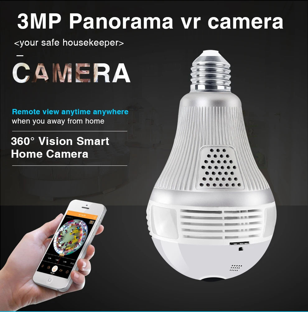 LOOSAFE камера для дома Wifi Дома Лампочки FishEye умный дом 3MP 360 градусов Беспроводной CCTV 3D VR Камера безопасности Камера панорамный