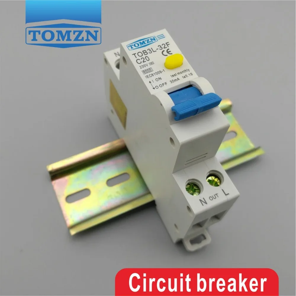 TOB3L-32F 18 мм RCBO 20A 1P+ N 6KA УЗО с защитой от перегрузки по току и утечки