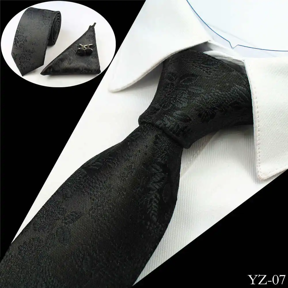 ZY07 New Silk Mens Ties Neck Tie Set for Men Suits Tie Handkerchief Cufflinks Gravatas Ties for Men Wedding Vestidos Corbatas V9008 - Цвет: ZY07