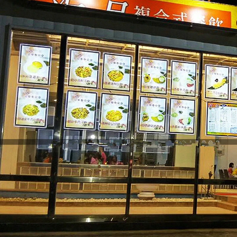 Restaurant Shop Acrylic Frame Cable Wires Hanging LED Window Display Panels Singl Sided A3 Light Boxes Signs | Лампы и освещение