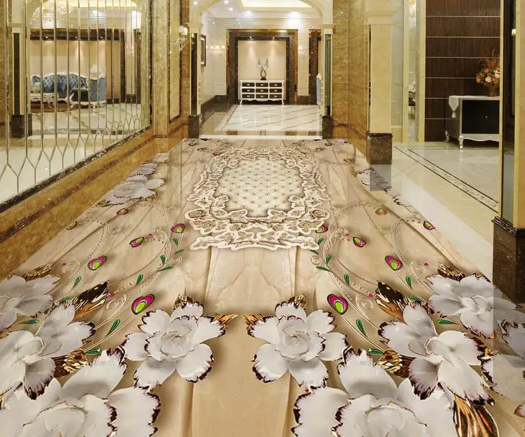 Виниловые 3d обои на заказ цветочный Европейский мраморный узор для гостиной Пол