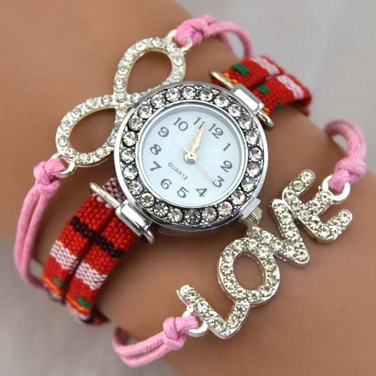 Женские часы Стразы Бесконечность любовь женские кварцевые дамы Diy Браслеты |