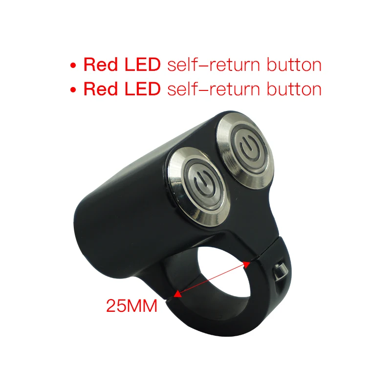 Red-Self(25mm) 22 мм 25 мм мотоциклетные переключатели фары опасности тормоза противотуманных фар старт Kill ON-OFF управление двойной переключатель с индикатором света - Цвет: Red-Self(25mm)