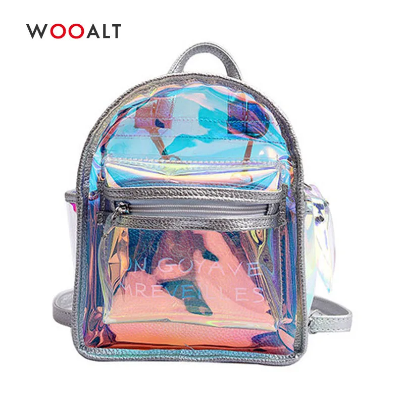 Wooalt 2019 женские маленькие рюкзаки мини дорожные сумки серебряные Прозрачные