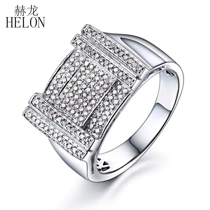 HELON men's ювелирные изделия подарок настоящее серебро 925 проба проложить Установка 0.5ct подлинное натуральное бриллиантовое обручальное кольцо модные вечерние кольца