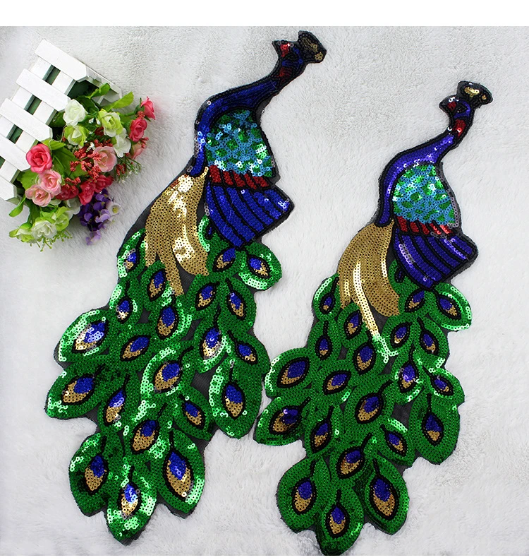 1 шт. Яркие Блестки павлин вышивка ткань большая аппликация нашивка Африканское