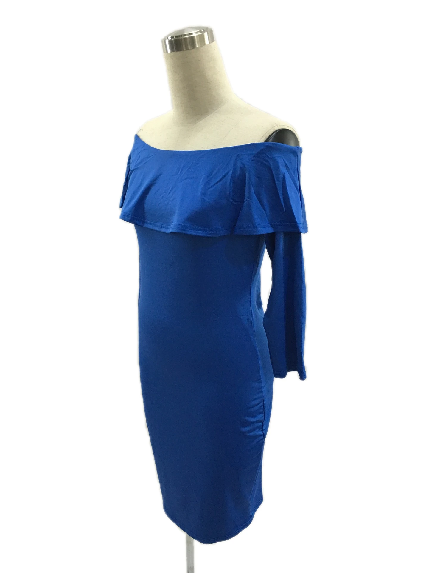 Плюс Размеры с открытыми плечами платье Синие пикантные Slash Средства ухода за