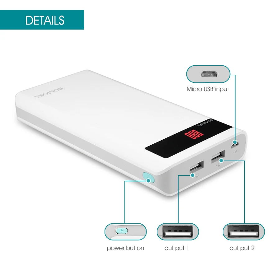ROMOSS Sense 6P 20000mAh внешний аккумулятор портативный со светодиодным дисплеем двойной