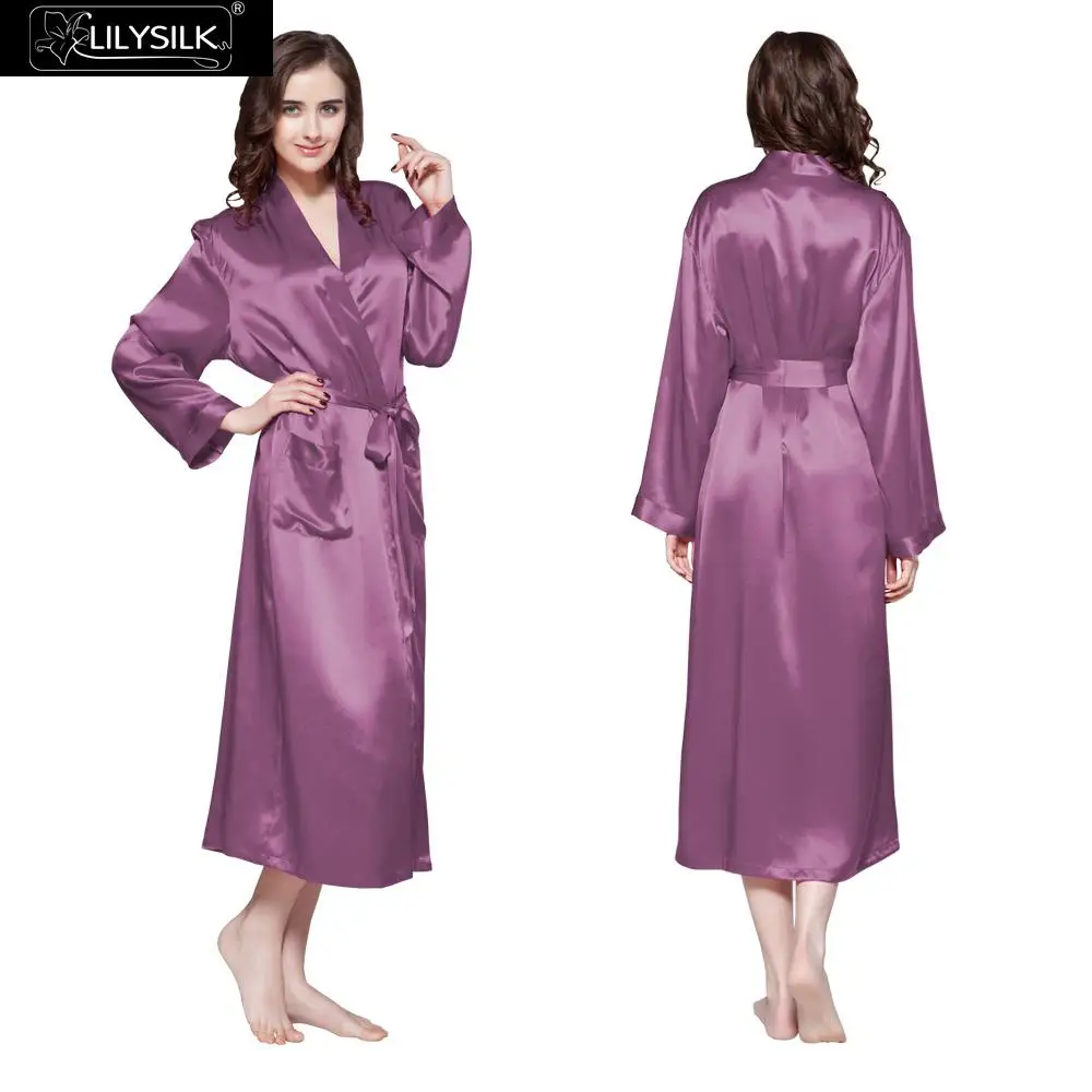 LilySilk халат женский кимоно пеньюар домашняя одежда для женщин шелковый натуральный шелк китайский классические большой длины 22 momme свадебное - Цвет: Violet
