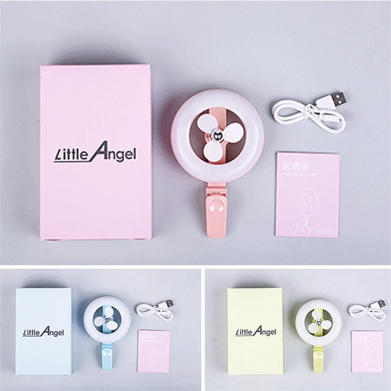 Тайципы Перезаряжаемая USB Маленький Ангел Вспышка для селфи на мобильный телефон Красота живого трансляции Зарядное Мини-электрический Вентилятор.