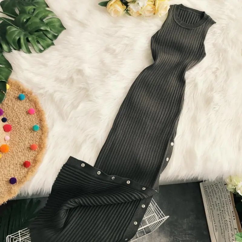 Женское трикотажное платье с ягодицами Осеннее/зимнее без рукавов круглыми