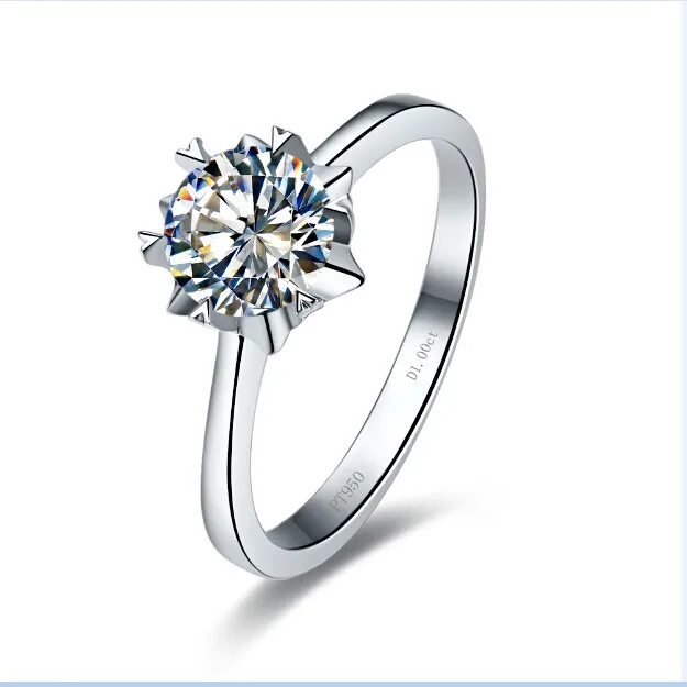 

AU585 Solid White Gold 14K Solitaire Ring Engagement Jewerly Snowflake 0.5Ct 5.0mm D VVS1 Moissanite Female Ring