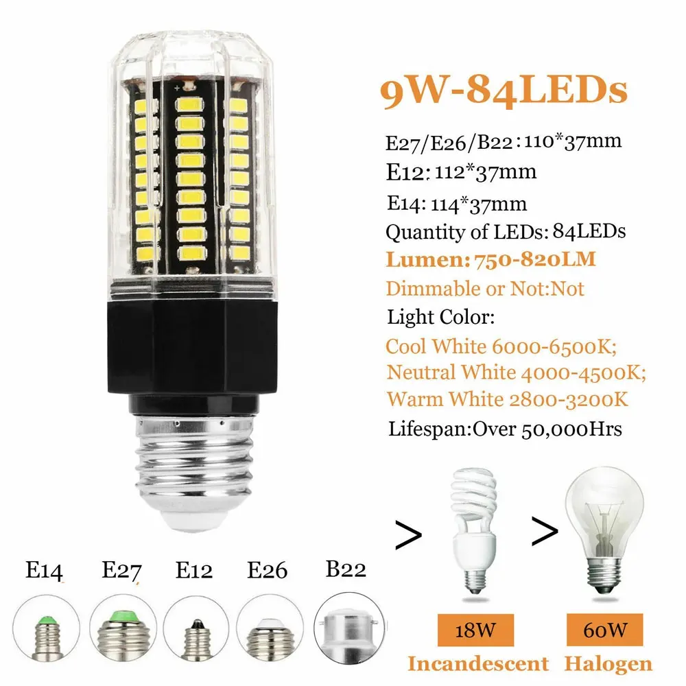 9W 84LED Светодиодный лампочки «Кукуруза» 22-162 светодиодный s E27 E14 B22 штык 5730 SMD 9 Вт 12 Вт 13 Вт 15 Вт домашняя декорационная Лампа AC 110 V 220 V AC 85-265 V - Испускаемый цвет: 9W 84LED