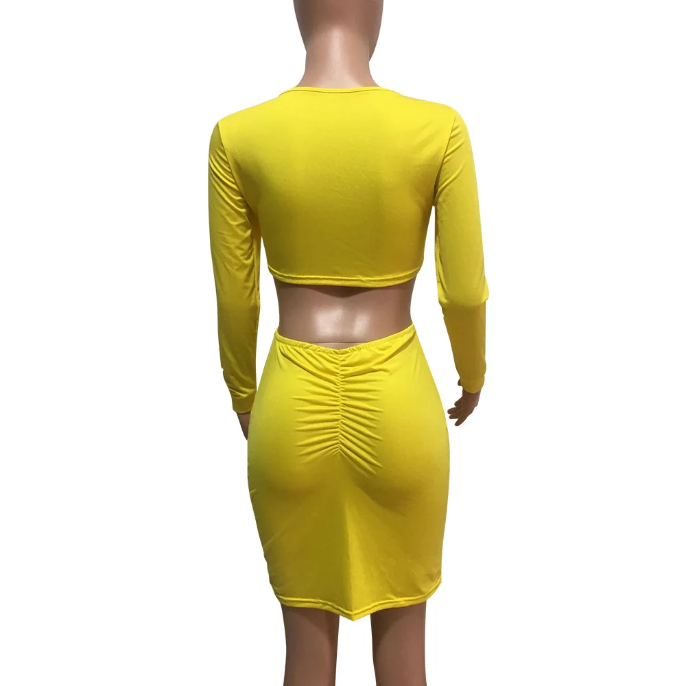 С длинным рукавом V Средства ухода за кожей шеи топ с Bodycon Юбки для женщин Для