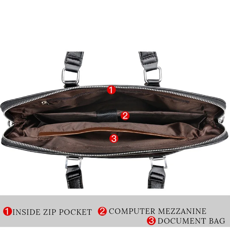 New Men Split Leather Handbag Zipper Business Briefcase Polyester Soft Handle 17 Inches Laptop Bag Man Shoulder bags | Багаж и сумки
