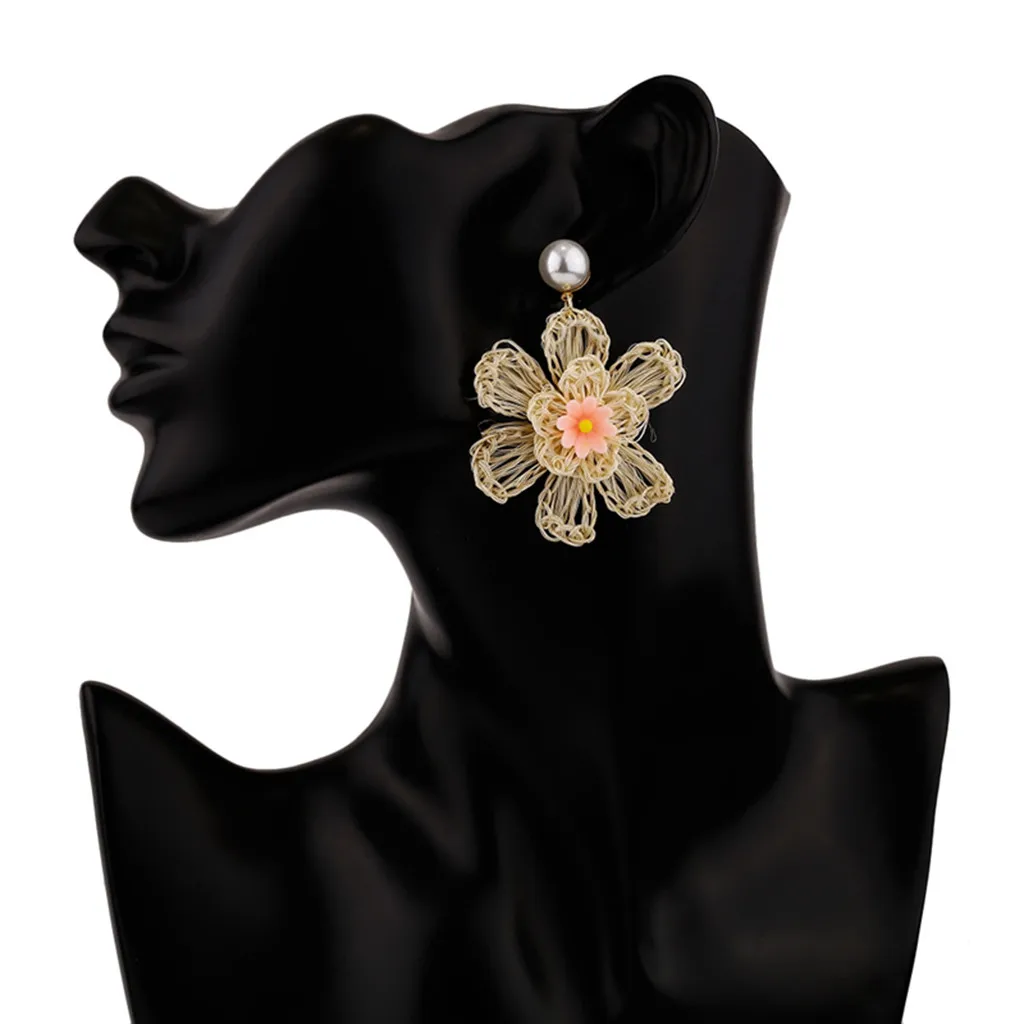 Магазин Regarder♥Милые и простые серьги в богемном стиле с цветами из ротанга