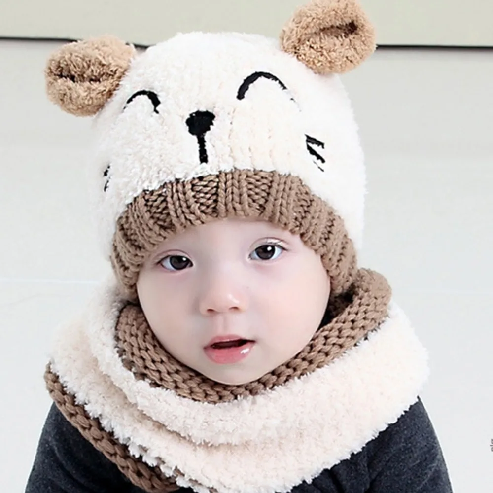 Зимние детские шапки Puseky в виде медвежьих ушей милая Шапка-бини для младенца и