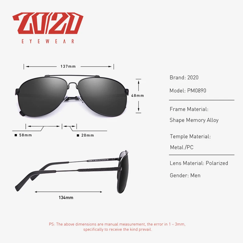 20/20 Новые Поляризованные Солнцезащитные Очки Памяти Металлический Дизайн