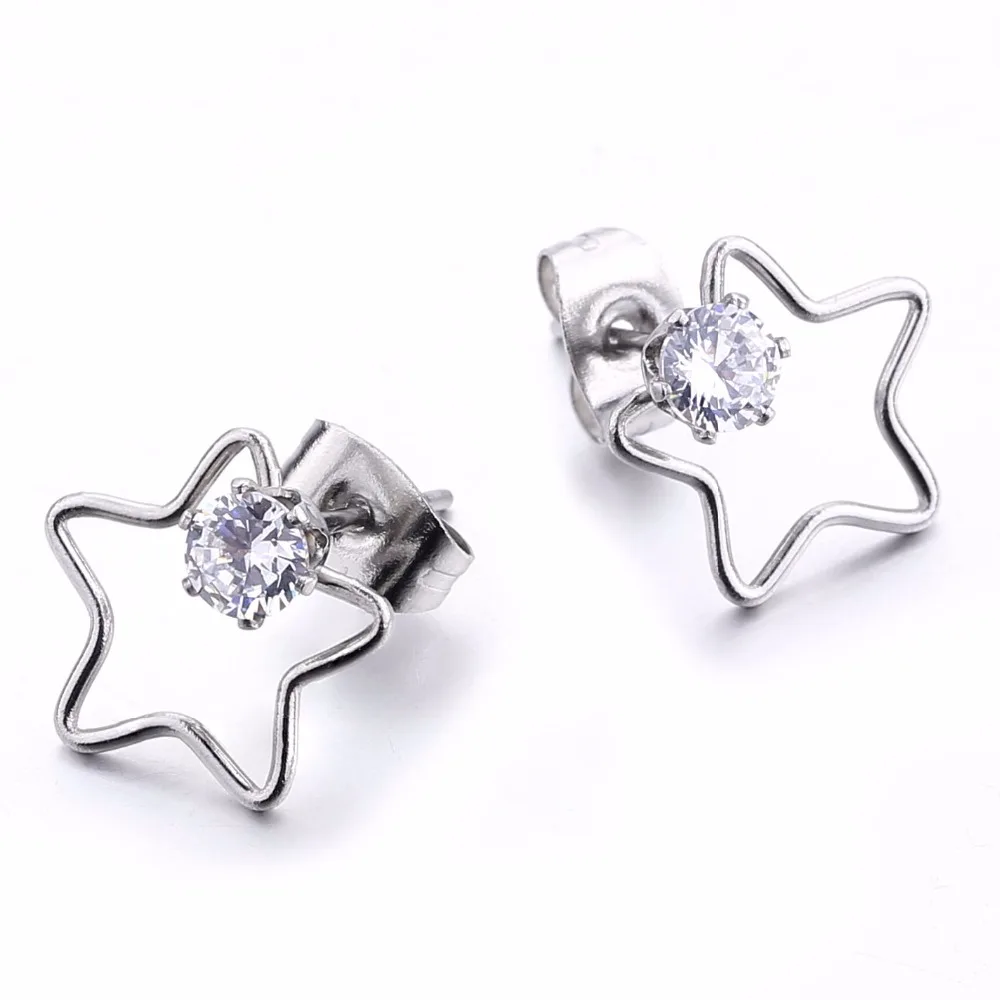 Модные серьги в форме сердца звезды очаровательные циркониевые серьги-гвоздики