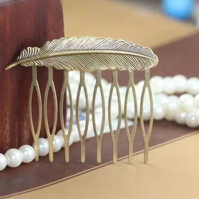 

10pcs Vintage 8 Teeth Comb Hair Jewelry Charm Women Leaf Hairpin Feather Hairclips Barrettes Retro Hair Wear Accessories DIY