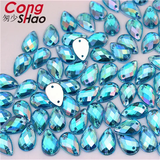 Sky Blue AB Cong Shao, 300 шт, 8*13 мм, AB, цветные акриловые стразы в виде капель, отделка с плоской задней частью, шитье, 2 отверстия, пуговицы для костюма, хрустальные аксессуары, YB382 - Цвет: Sky Blue AB