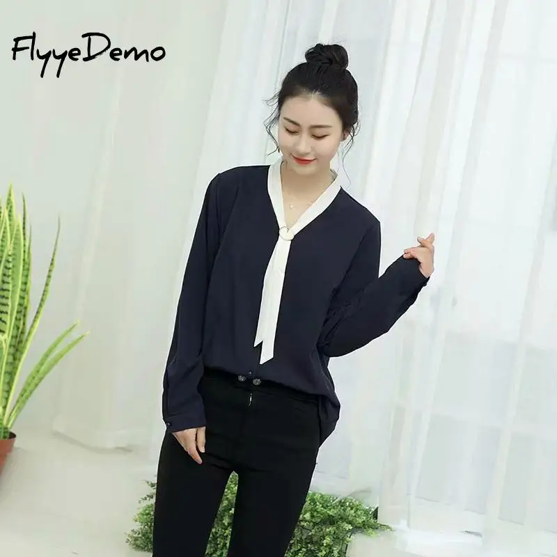 Блузка женская шифоновая шелковая с V-образным вырезом элегантная повседневная