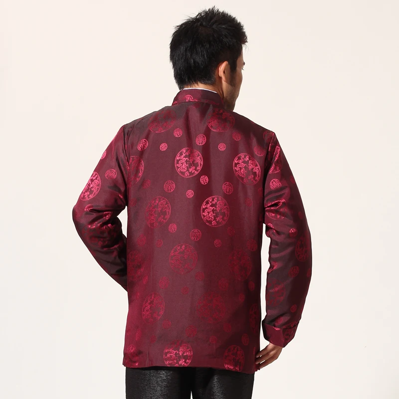 Коричневая Китайская традиционная Мужская шелковая атласная куртка винтажная