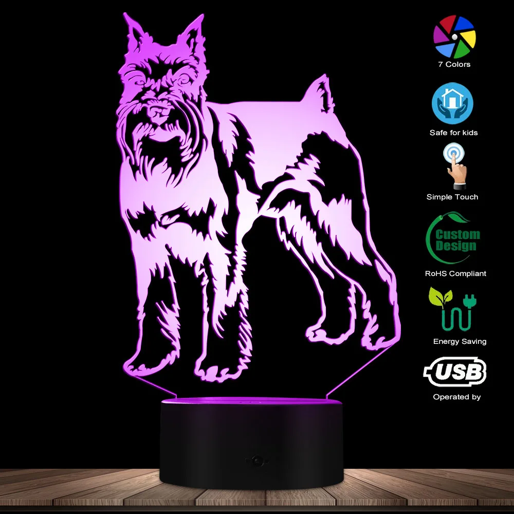 Миниатюрный Schnauzer стоящий портретный собачий светодиодный ночник 3D настольный