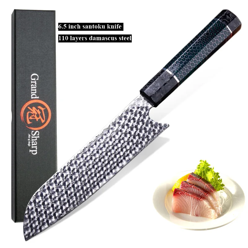 Кухонные нож ручной работы 110 слоев дамасской стали премиум Santoku кухонные ножи японский стиль нож с подарочной коробкой Grandsharp - Цвет: Santoku Knife